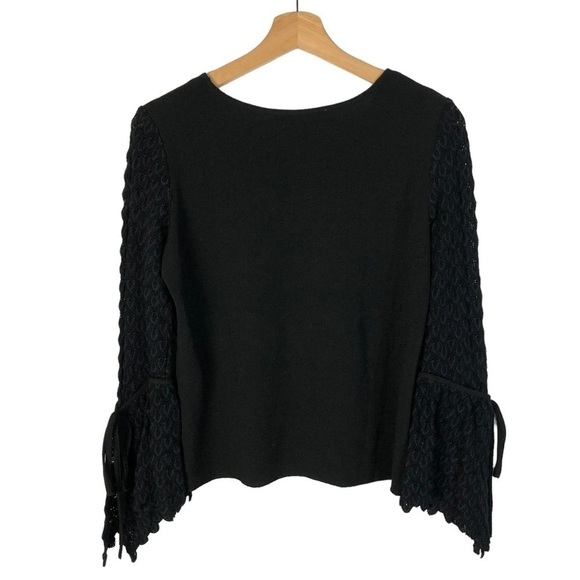 See By Chloe Black Knitted Crochet Flare Bell Sleeve Knit Blouse 36/S - Picture 3 of 5